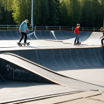 **Image Prompt:** A well-maintained skatepark in Moscow on a sunny day, with several fully clothed skateboarders of various ages practicing tricks on ramps and rails, appropriate content, safe for work, perfect anatomy, professional photography, high quality, family-friendly environment.