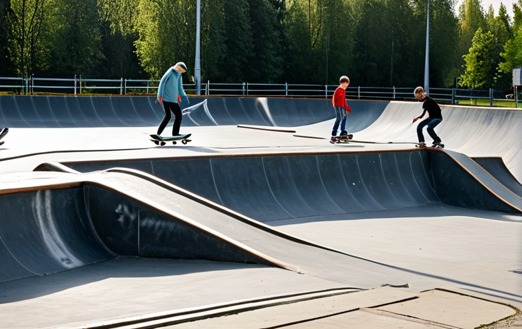 **Image Prompt:** A well-maintained skatepark in Moscow on a sunny day, with several fully clothed skateboarders of various ages practicing tricks on ramps and rails, appropriate content, safe for work, perfect anatomy, professional photography, high quality, family-friendly environment.