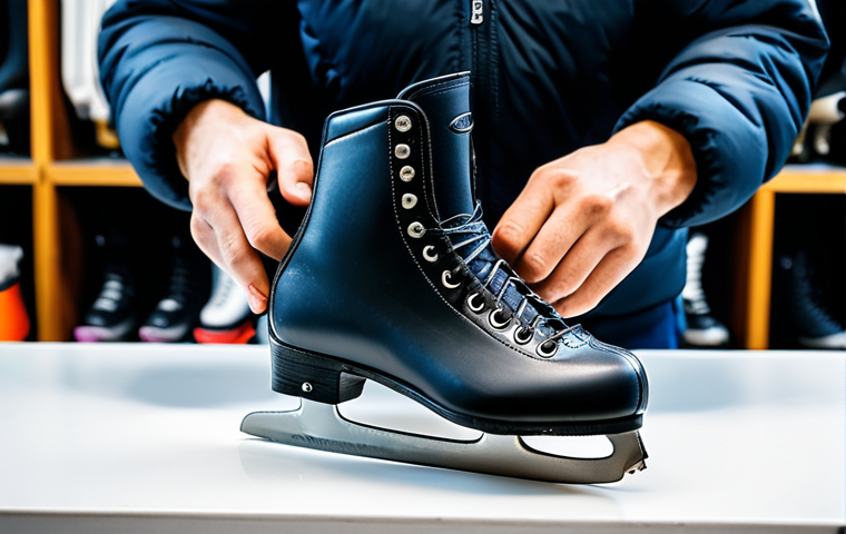 스케이트 세팅 최적화 - Skate Boot Selection**
"Close-up of a person's hands carefully tightening the laces of a figure ska...