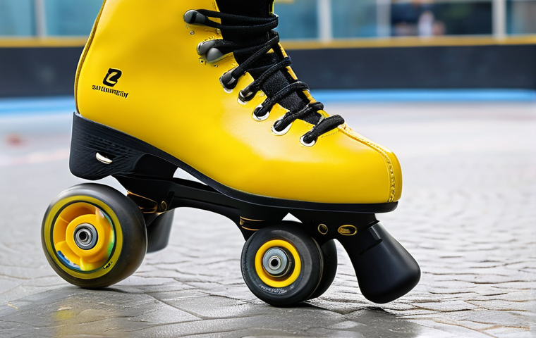 스케이트 바퀴 교체 시기 - "A very close-up, high-detail shot of a rollerblade wheel on an urban asphalt surface. The wheel is ...