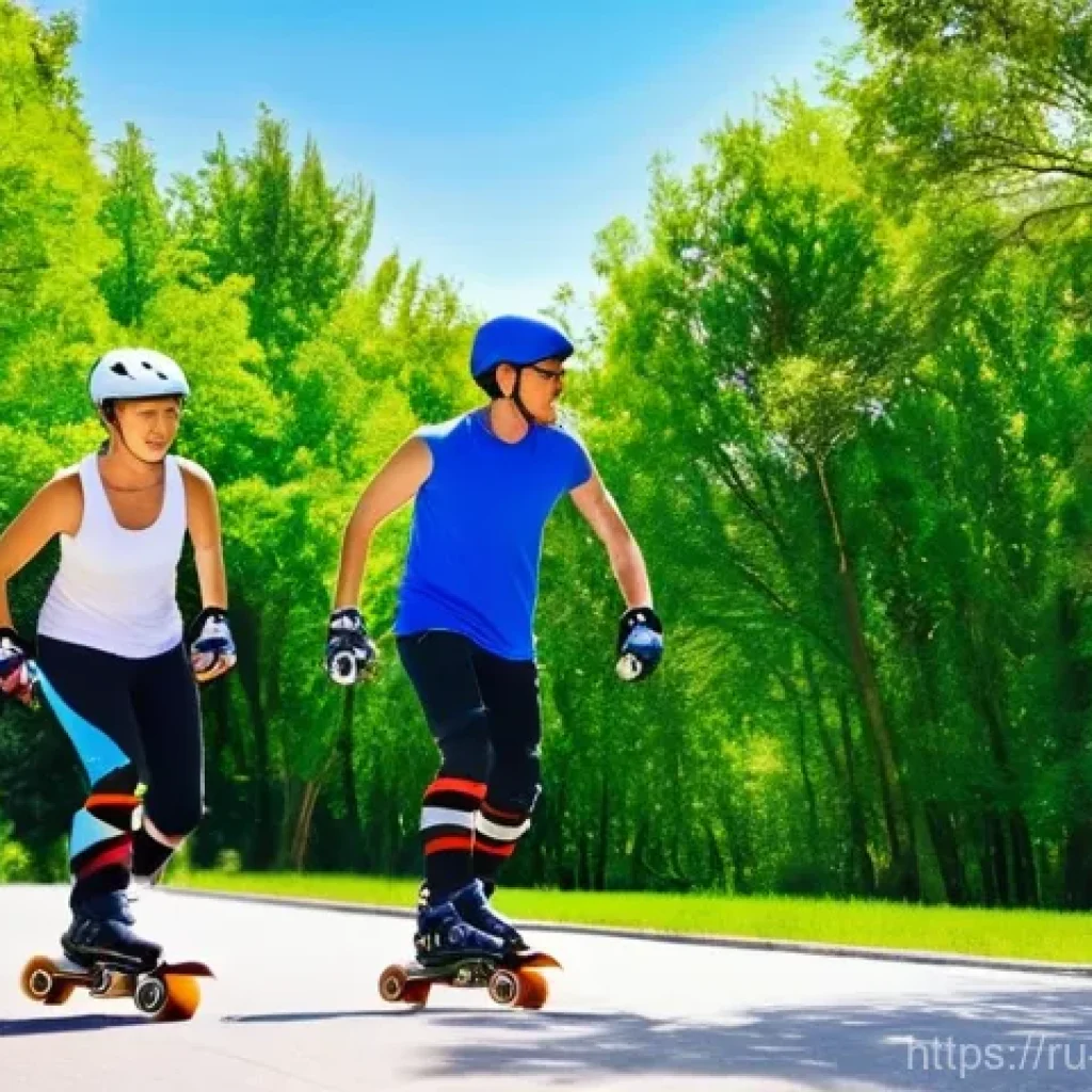 스케이트 여름철 관리법 - **Prompt 1: Joyful Summer Rollerblading**
    "A vibrant and dynamic image of a person rollerblading...