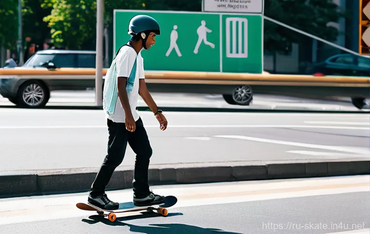 스케이트 교통법규 - **Night Riding with Visibility:**
    Create an image of a skateboarder, male or female, in their mi...