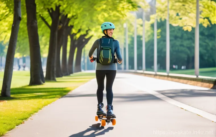 스케이트의 이점과 단점 - An energetic adult skater, focused and poised, performing a dynamic movement on a clean, bright ice ...